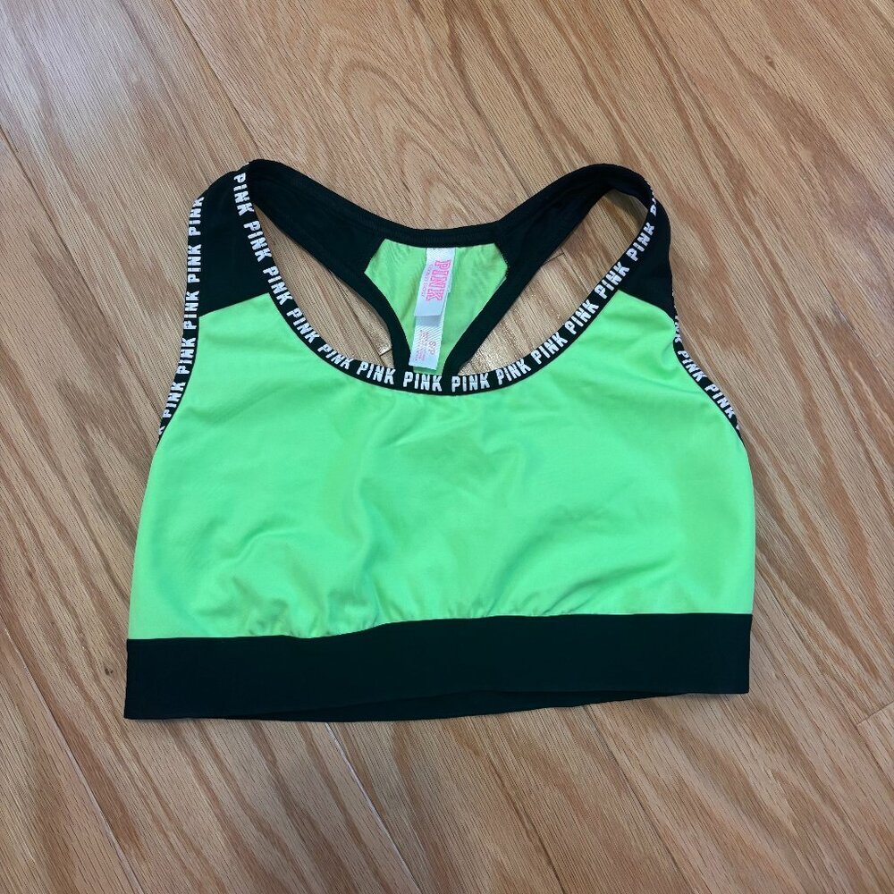 Victoria's Secret PINK Lime Green Unlined Crop Racerback Sports Bra Women's SP - Picture 1 of 5